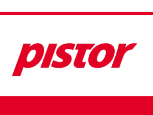 Ein Logo mit dem Wort „Pistor“ in fetten, roten Kleinbuchstaben zentriert auf weißem Hintergrund. Das Design, das Nachhaltigkeit betont, ist oben und unten von dünnen roten Linien umrandet.